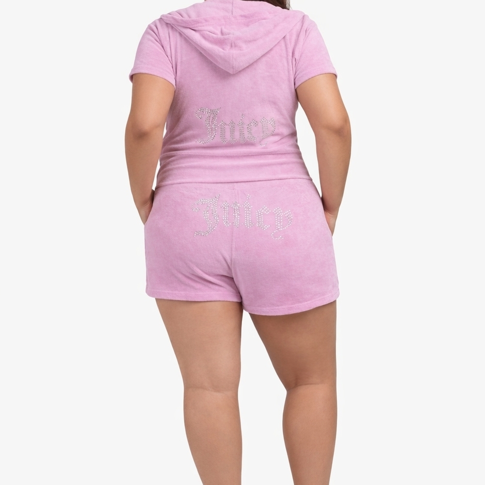 Juicy Couture Tracksuit Short Set Dewberry Pink Velour - Hoodie Matching Set - Picture 7 of 9